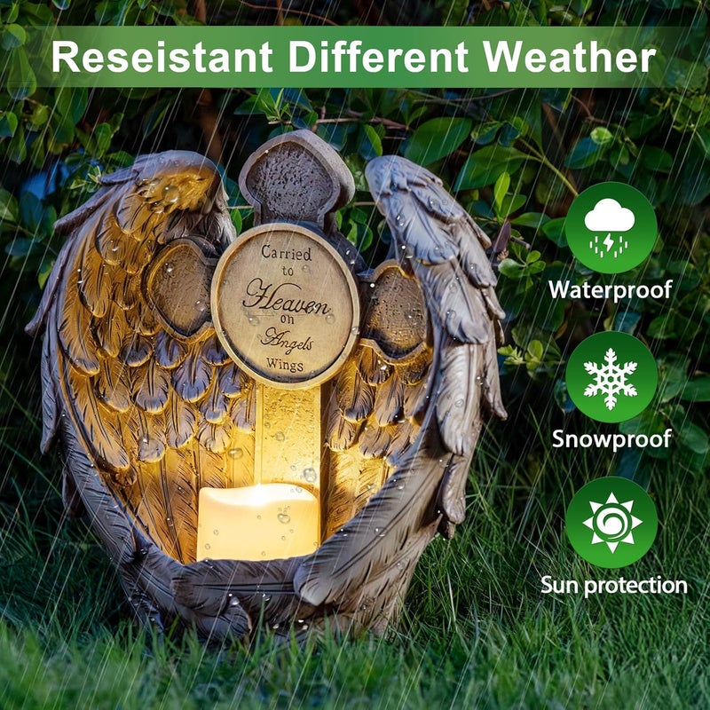 MXwcy 12“ Angel Wings Embracing Cross Solar Flameless LED Candles Outdoor Garden Memorial Statue for Garden Decoration Yard Art, A Touching Memorial Gift & Condolence Gifts Grave Decorations for Cemetery - Image 4